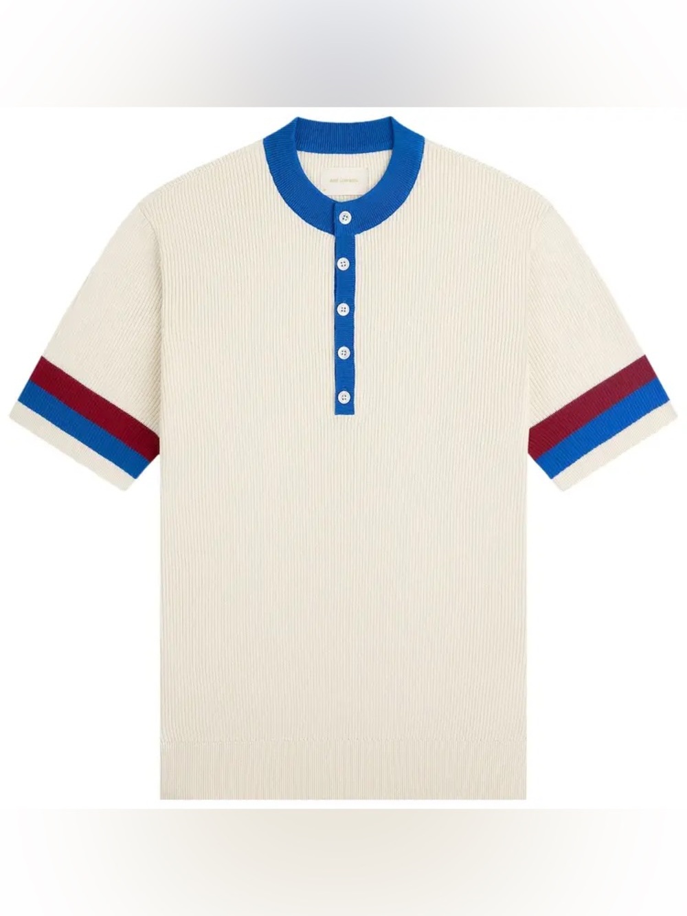 Aime Leon Dore Sport Knit Henley Short Sleeve Cream Sweater Striped Collar XXL